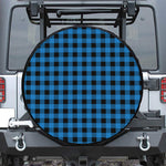 Blue And Black Buffalo Check Print Leather Spare Tire Cover