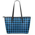 Blue And Black Buffalo Check Print Leather Tote Bag With Zipper