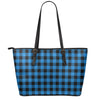 Blue And Black Buffalo Check Print Leather Tote Bag