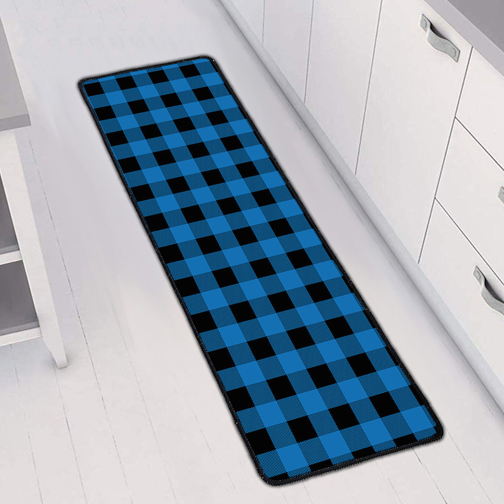Blue And Black Buffalo Check Print Long Kitchen Mat