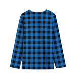 Blue And Black Buffalo Check Print Long Sleeve Short Coat