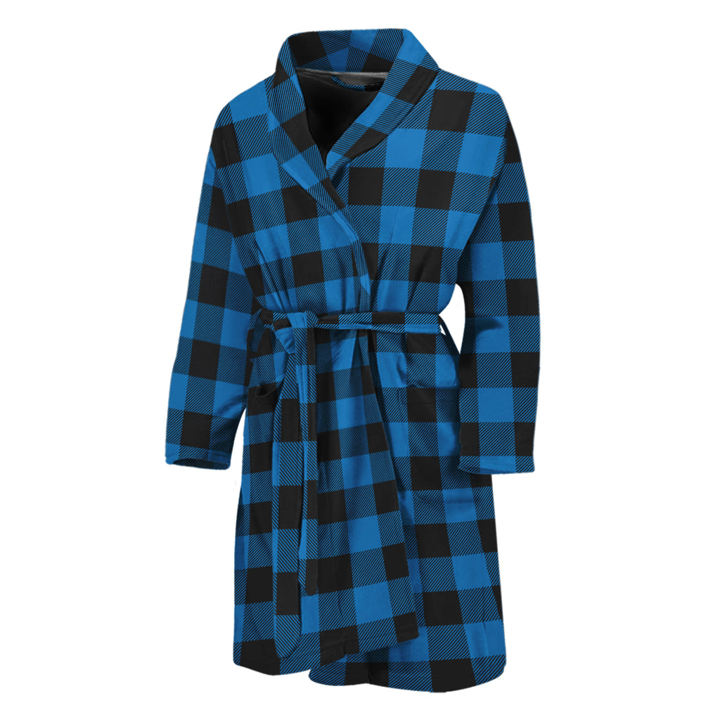 Blue And Black Buffalo Check Print Men's Bathrobe