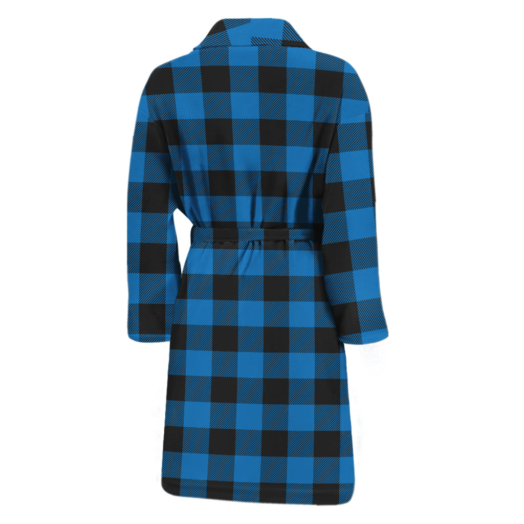 Blue And Black Buffalo Check Print Men's Bathrobe