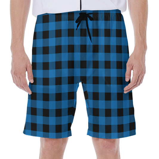 Blue And Black Buffalo Check Print Men's Beach Shorts