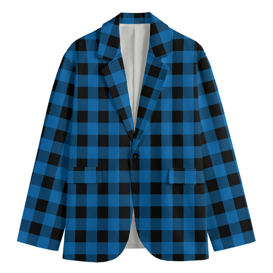 Blue And Black Buffalo Check Print Men's Blazer