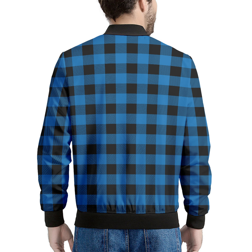 Blue And Black Buffalo Check Print Men's Bomber Jacket