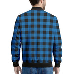 Blue And Black Buffalo Check Print Men's Bomber Jacket