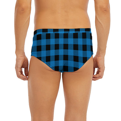 Blue And Black Buffalo Check Print Men's Briefs