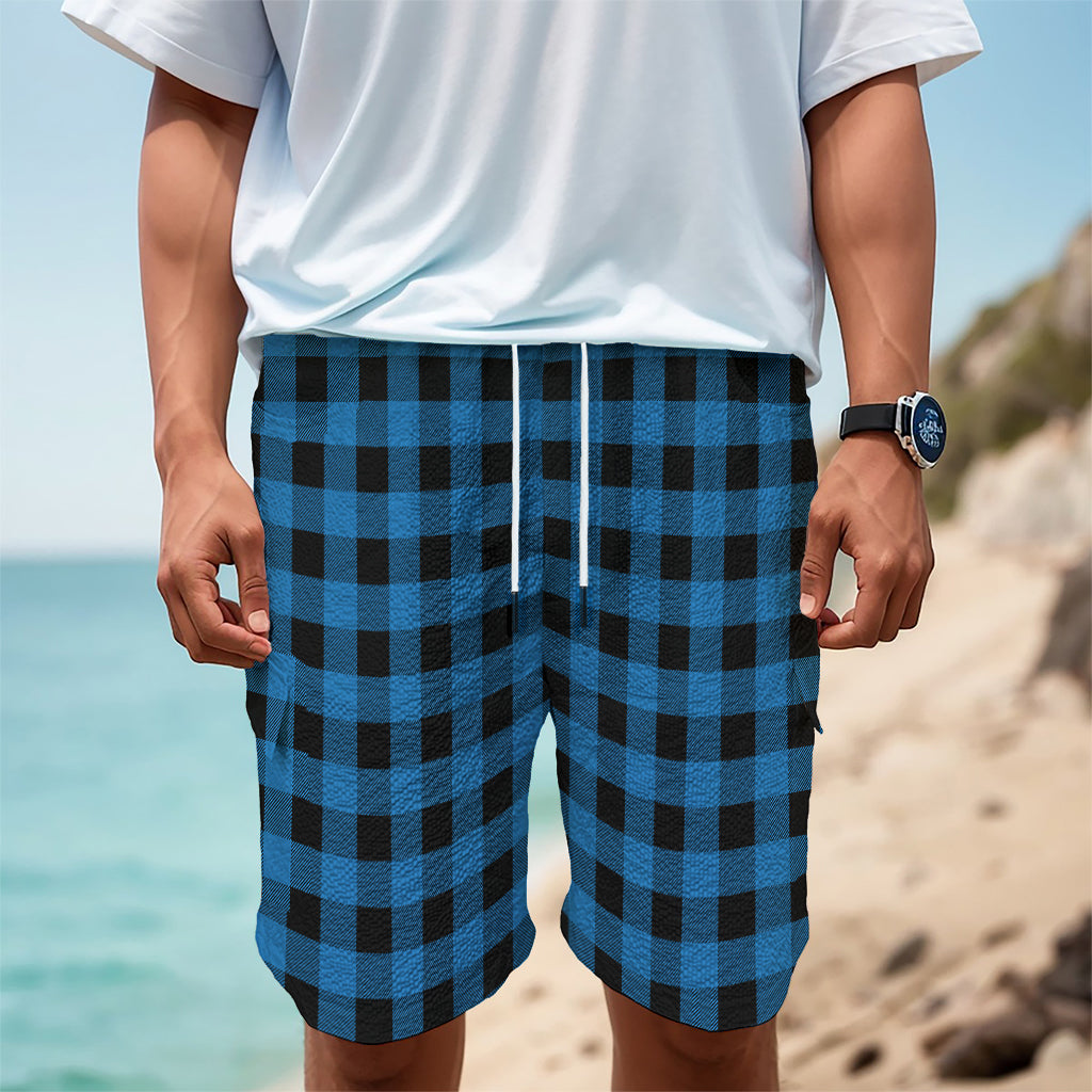 Blue And Black Buffalo Check Print Men's Cargo Shorts