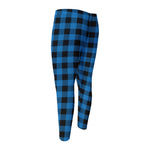 Blue And Black Buffalo Check Print Men's Compression Pants