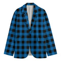 Blue And Black Buffalo Check Print Men's Cotton Blazer