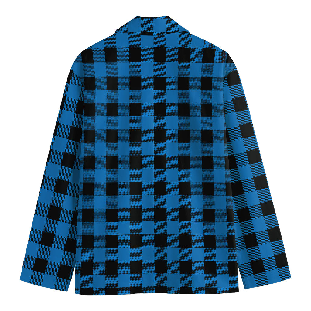 Blue And Black Buffalo Check Print Men's Cotton Blazer