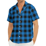 Blue And Black Buffalo Check Print Men's Deep V-Neck Shirt
