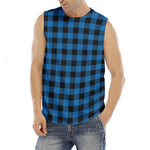 Blue And Black Buffalo Check Print Men's Fitness Tank Top
