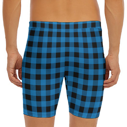 Blue And Black Buffalo Check Print Men's Long Boxer Briefs