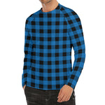 Blue And Black Buffalo Check Print Men's Long Sleeve Rash Guard