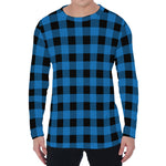 Blue And Black Buffalo Check Print Men's Long Sleeve T-Shirt