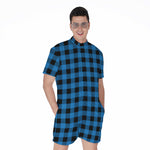 Blue And Black Buffalo Check Print Men's Rompers
