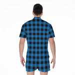 Blue And Black Buffalo Check Print Men's Rompers