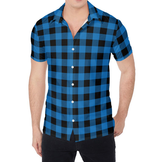 Blue And Black Buffalo Check Print Men's Shirt