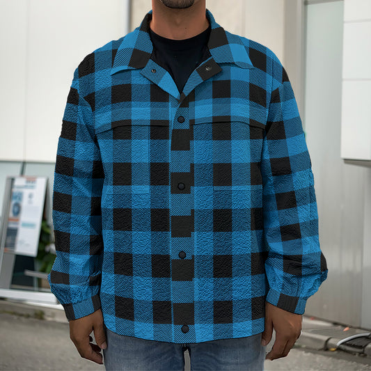 Blue And Black Buffalo Check Print Men's Shirt Jacket