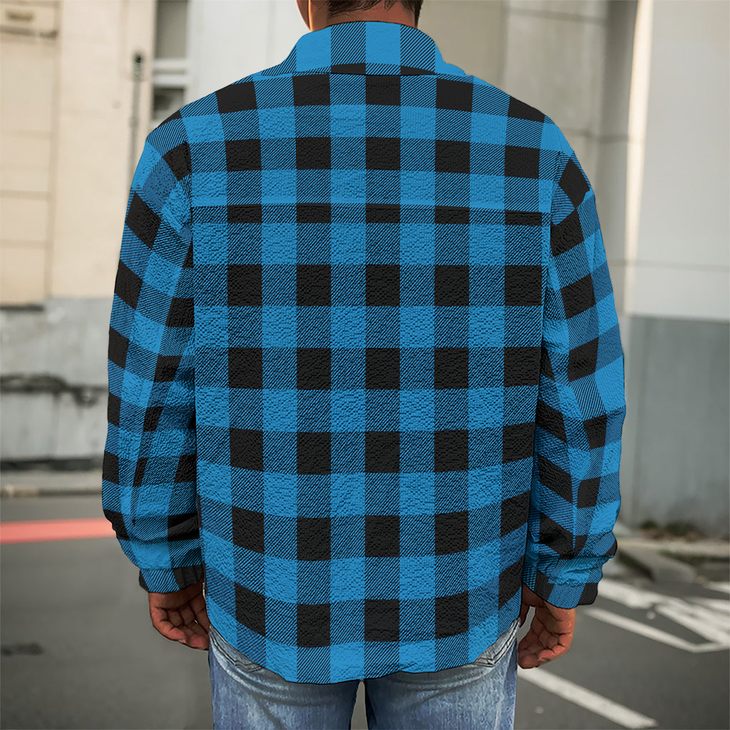 Blue And Black Buffalo Check Print Men's Shirt Jacket