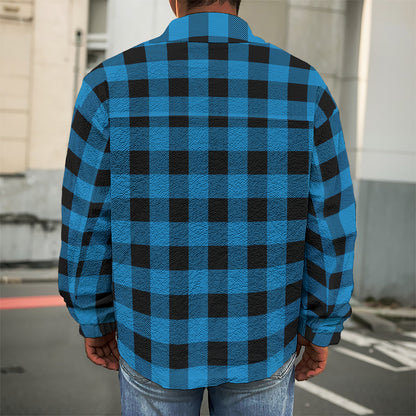 Blue And Black Buffalo Check Print Men's Shirt Jacket