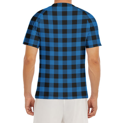 Blue And Black Buffalo Check Print Men's Short Sleeve Rash Guard