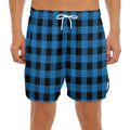 Blue And Black Buffalo Check Print Men's Split Running Shorts