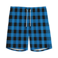 Blue And Black Buffalo Check Print Men's Athletic Shorts