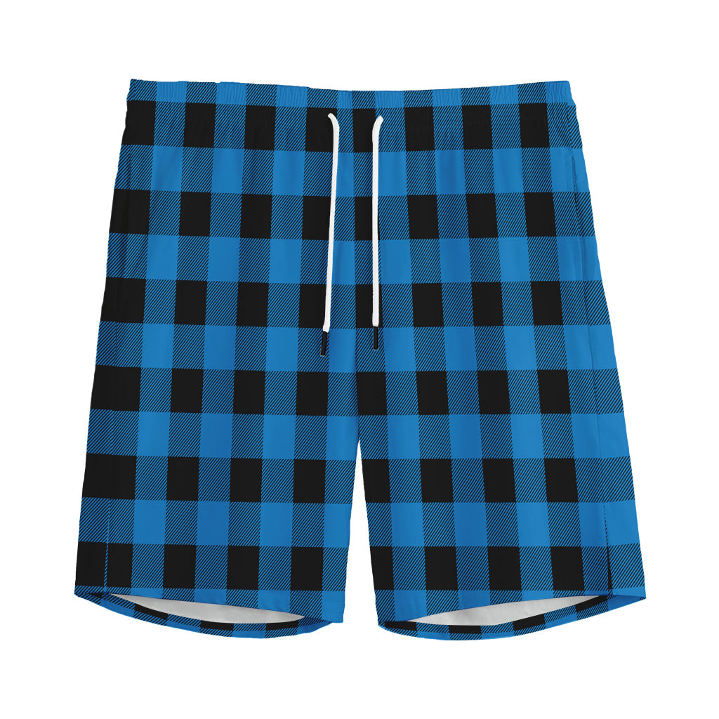 Blue And Black Buffalo Check Print Men's Sports Shorts