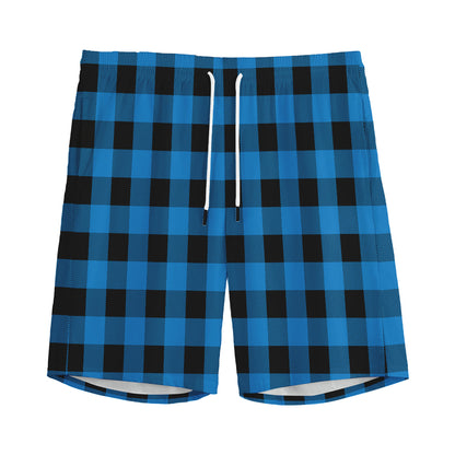 Blue And Black Buffalo Check Print Men's Sports Shorts