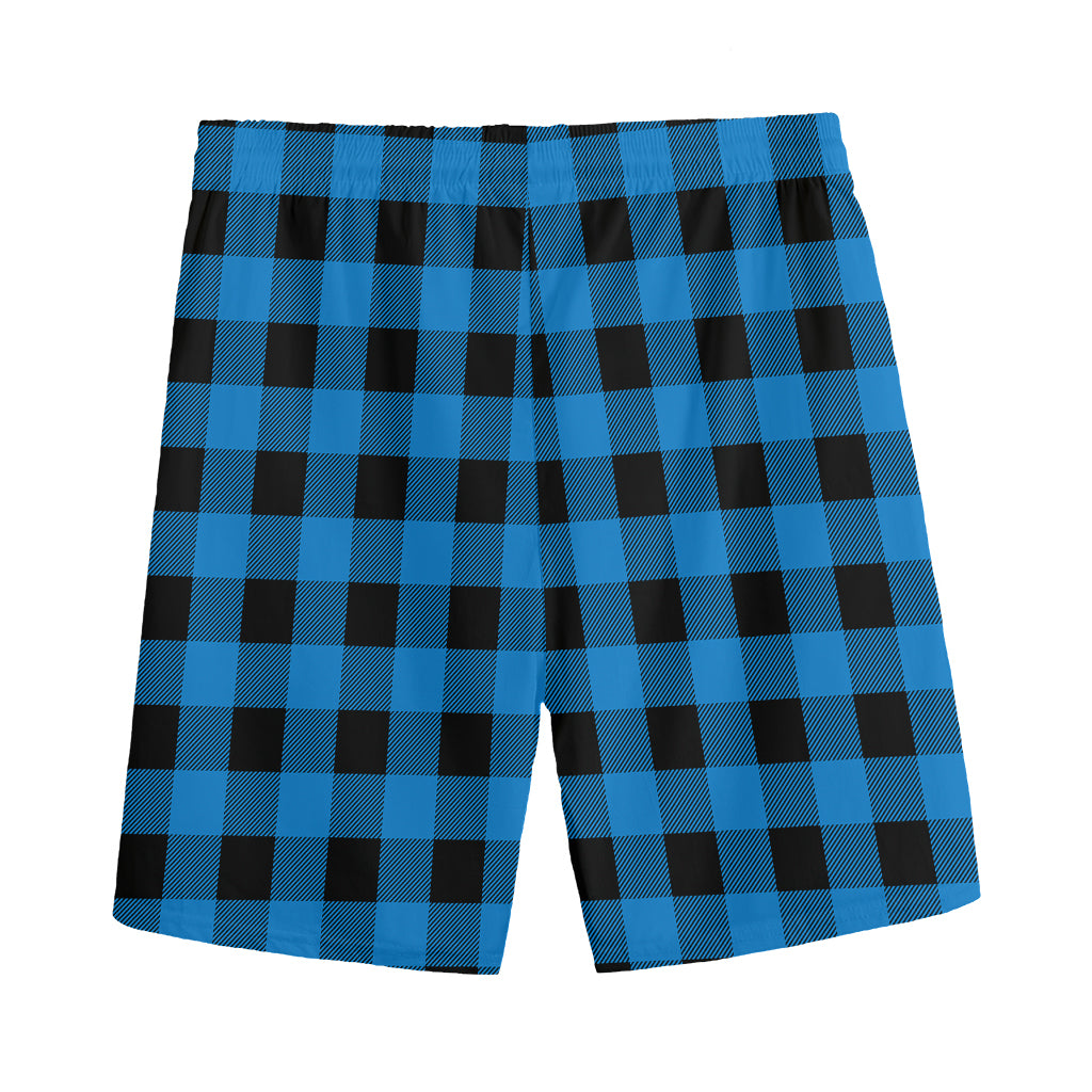 Blue And Black Buffalo Check Print Men's Sports Shorts
