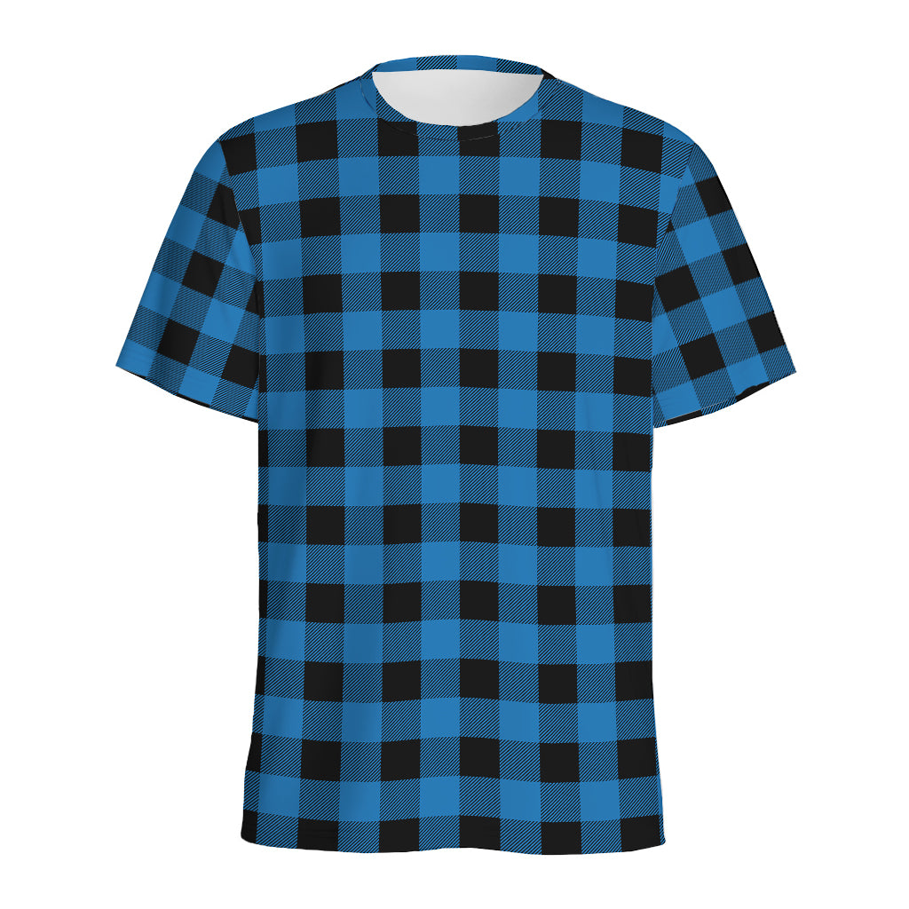 Blue And Black Buffalo Check Print Men's Sports T-Shirt