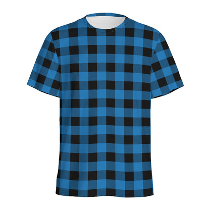 Blue And Black Buffalo Check Print Men's Sports T-Shirt