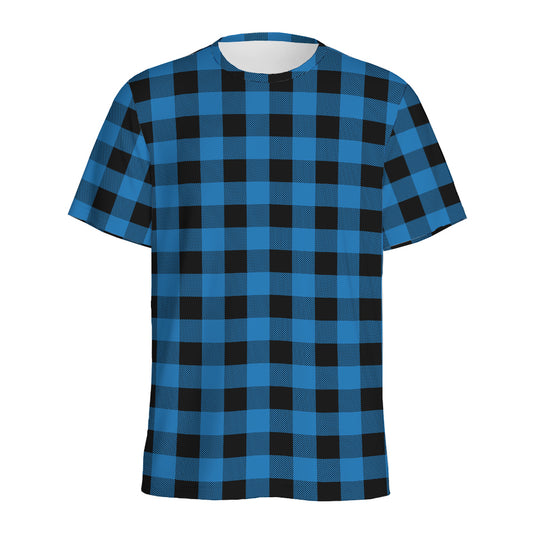 Blue And Black Buffalo Check Print Men's Sports T-Shirt