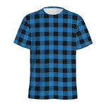 Blue And Black Buffalo Check Print Men's Sports T-Shirt