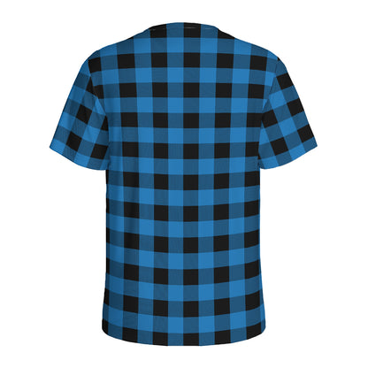 Blue And Black Buffalo Check Print Men's Sports T-Shirt