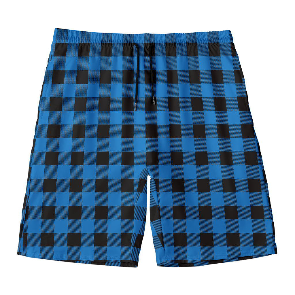 Blue And Black Buffalo Check Print Men's Swim Trunks