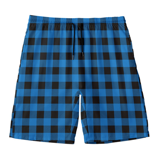 Blue And Black Buffalo Check Print Men's Swim Trunks