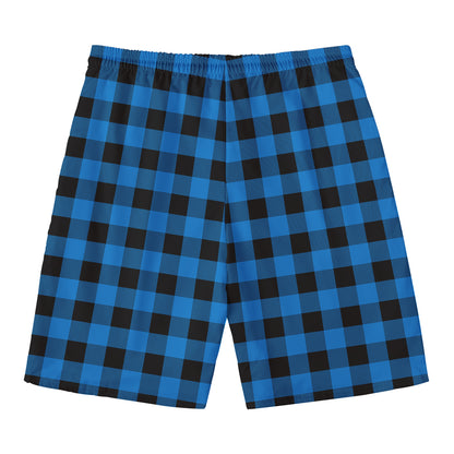 Blue And Black Buffalo Check Print Men's Swim Trunks