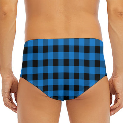 Blue And Black Buffalo Check Print Men's Triangle Swim Briefs