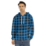 Blue And Black Buffalo Check Print Men's Velvet Pullover Hoodie