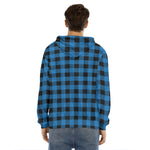 Blue And Black Buffalo Check Print Men's Velvet Pullover Hoodie