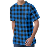 Blue And Black Buffalo Check Print Men's Velvet T-Shirt
