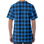 Blue And Black Buffalo Check Print Men's Velvet T-Shirt