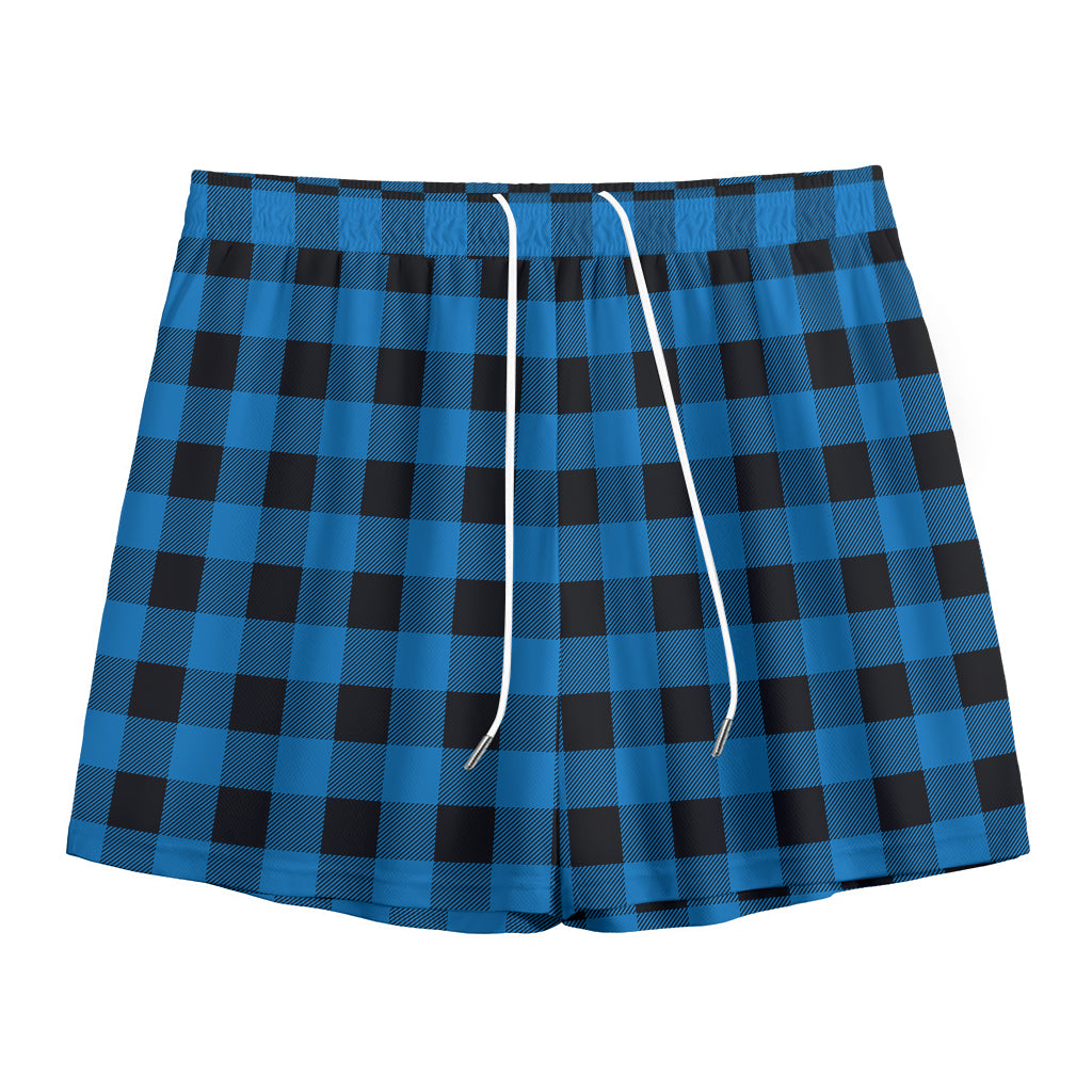 Blue And Black Buffalo Check Print Mesh Shorts