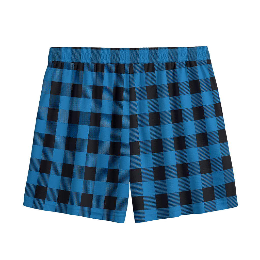 Blue And Black Buffalo Check Print Mesh Shorts