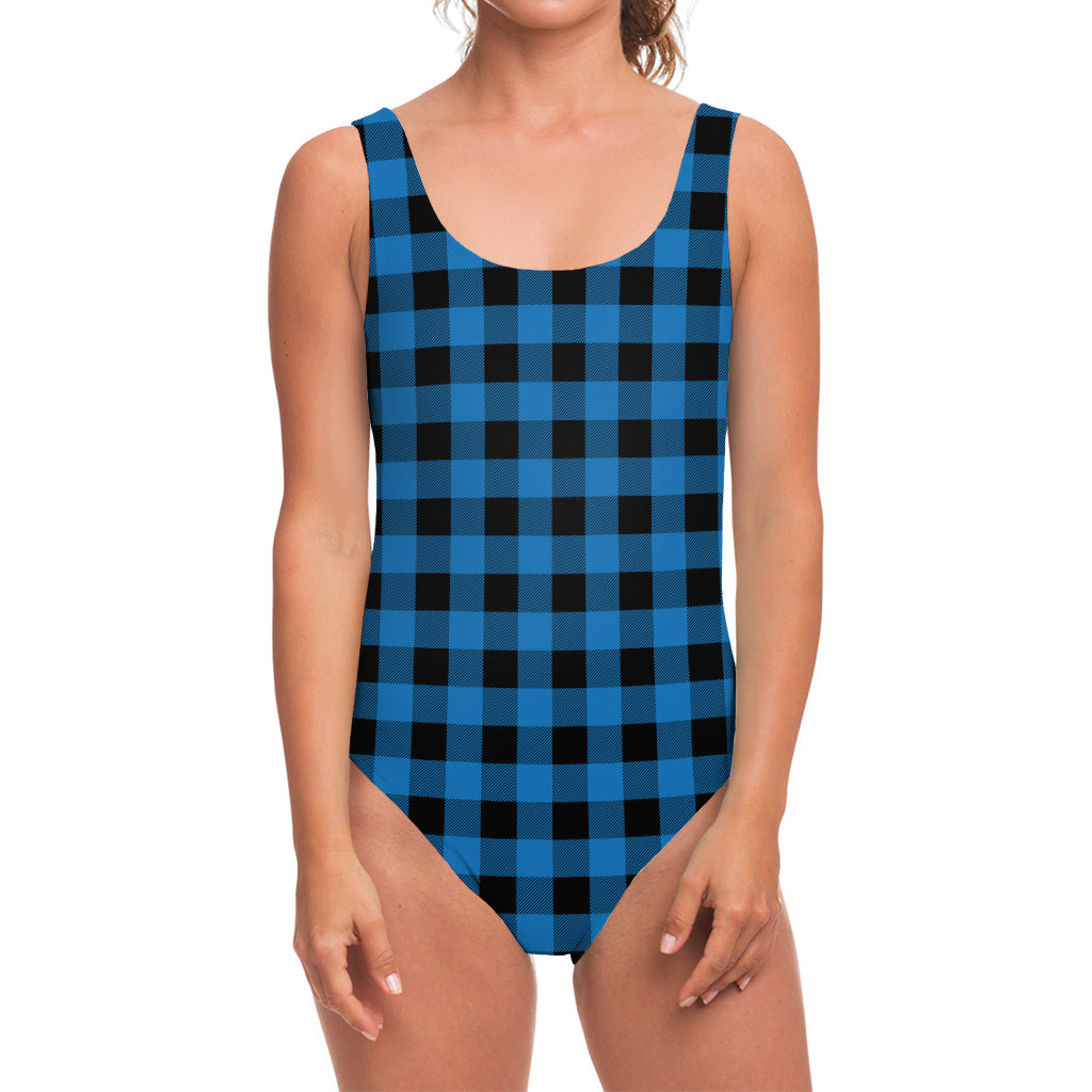 Blue And Black Buffalo Check Print One Piece Swimsuit