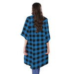 Blue And Black Buffalo Check Print Open Front Beach Cover Up